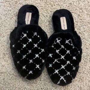 ANTONIO MELANI vintage Black Slippers with Silver rhinestones, 6M, used